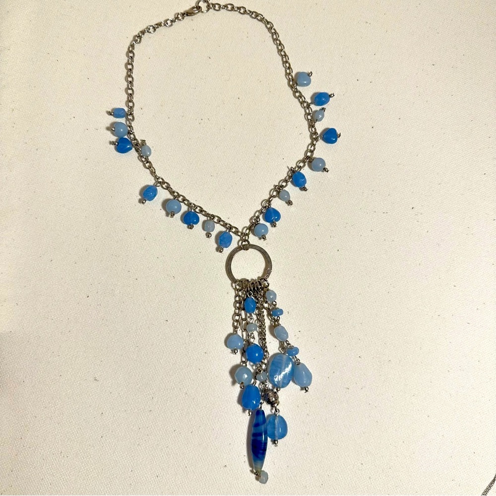 Light Blue Beaded Statement Necklace - image 1
